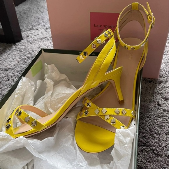 NIB “Kate Spade” Canary Yellow Kitten Heel Dress Sandals - Picture 3 of 6